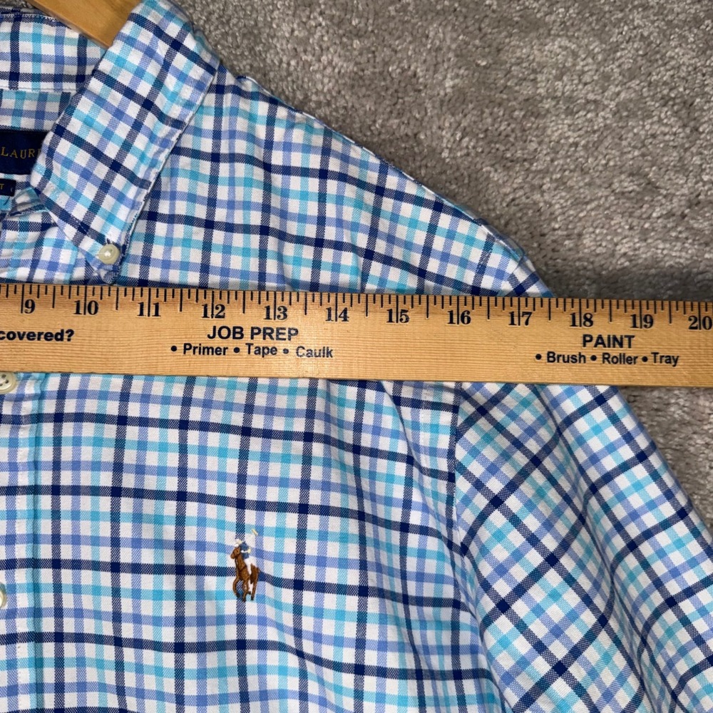 Polo Ralph Lauren Men's M Classic Fit Blue Plaid Button Down Shirt Flesh Pony - Picture 5 of 11